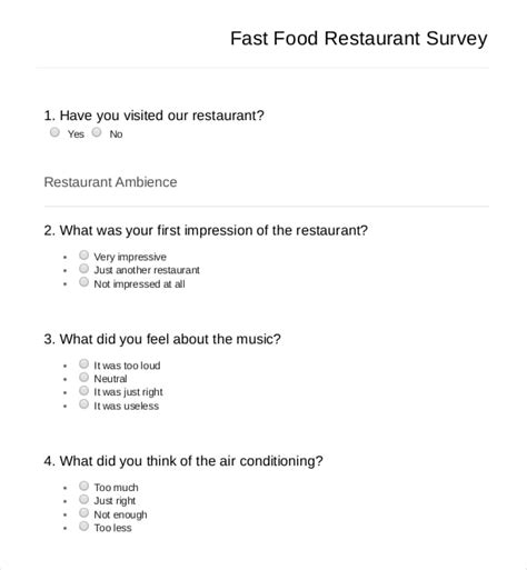 fast food survey|20 Fast Food Survey Questions & Sample Questionnaire Template.